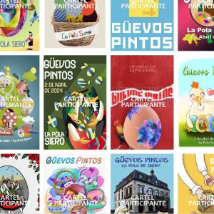 El concurso de carteles de Güevos Pintos traspasa fronteras. Más de cien propuestas para anunciar la fiesta del folclore asturiano.