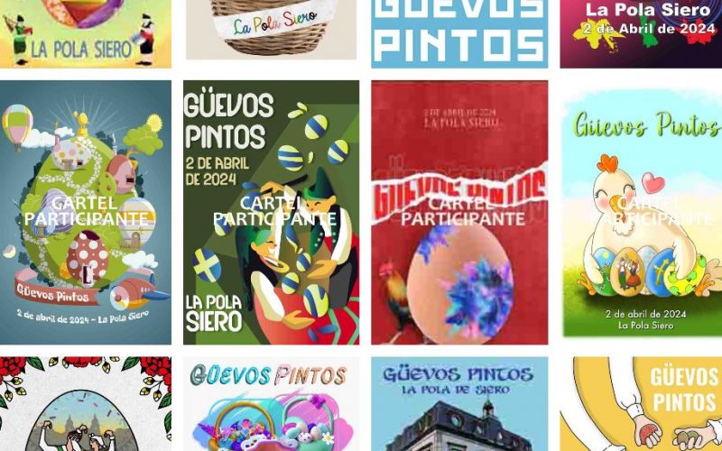 El concurso de carteles de Güevos Pintos traspasa fronteras. Más de cien propuestas para anunciar la fiesta del folclore asturiano.